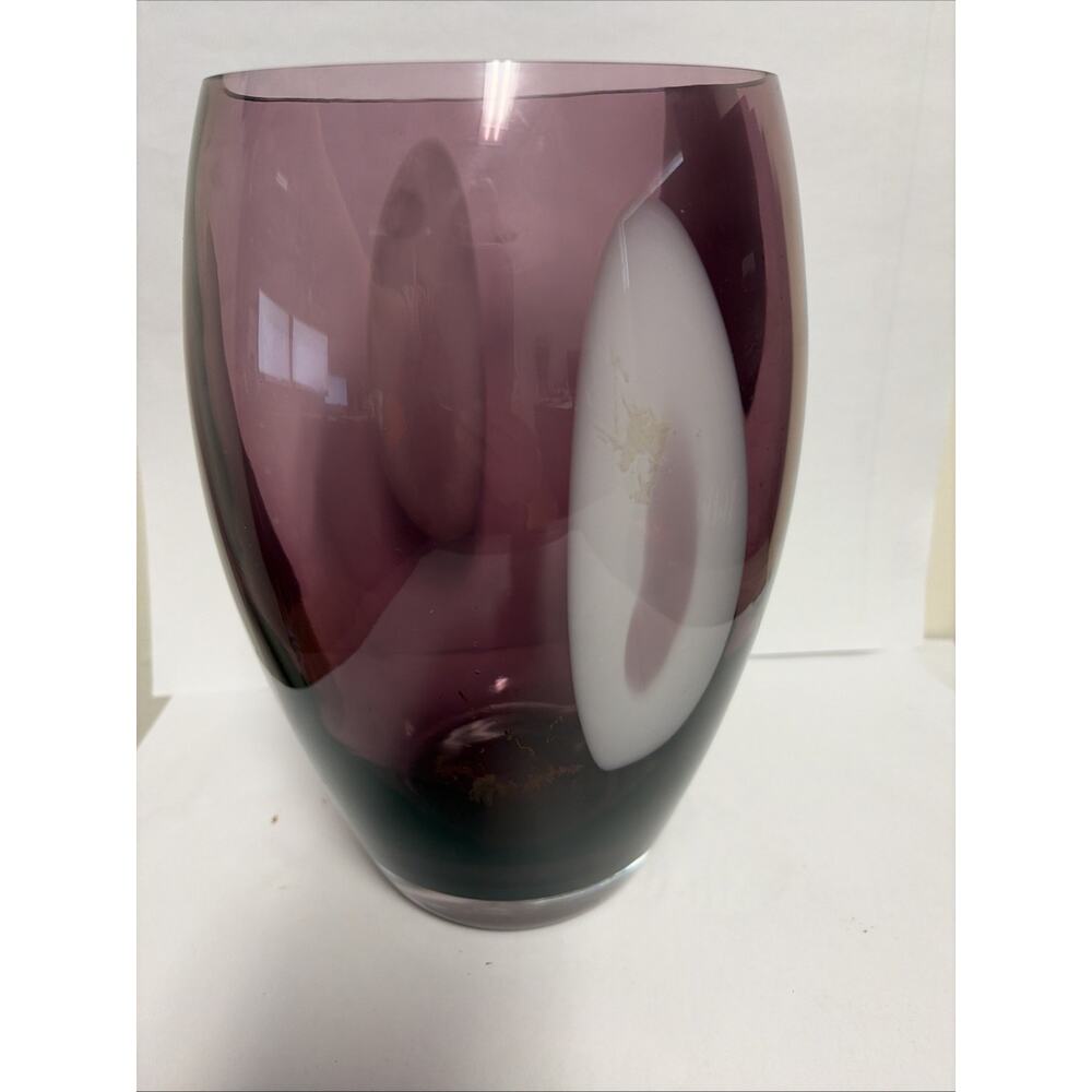 Blown Crystal Glass Amethyst Purple White Vase 10.5 x 6 x 4.25" Made In Poland - Picture 4 of 7